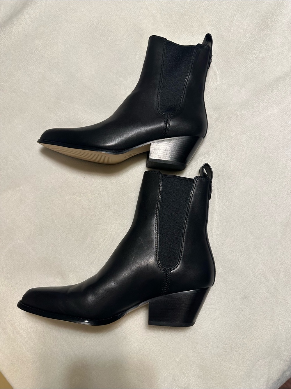 Michael Kors Black Leather Pointed Ankle Booties with Block Heel - Picture 5 of 8